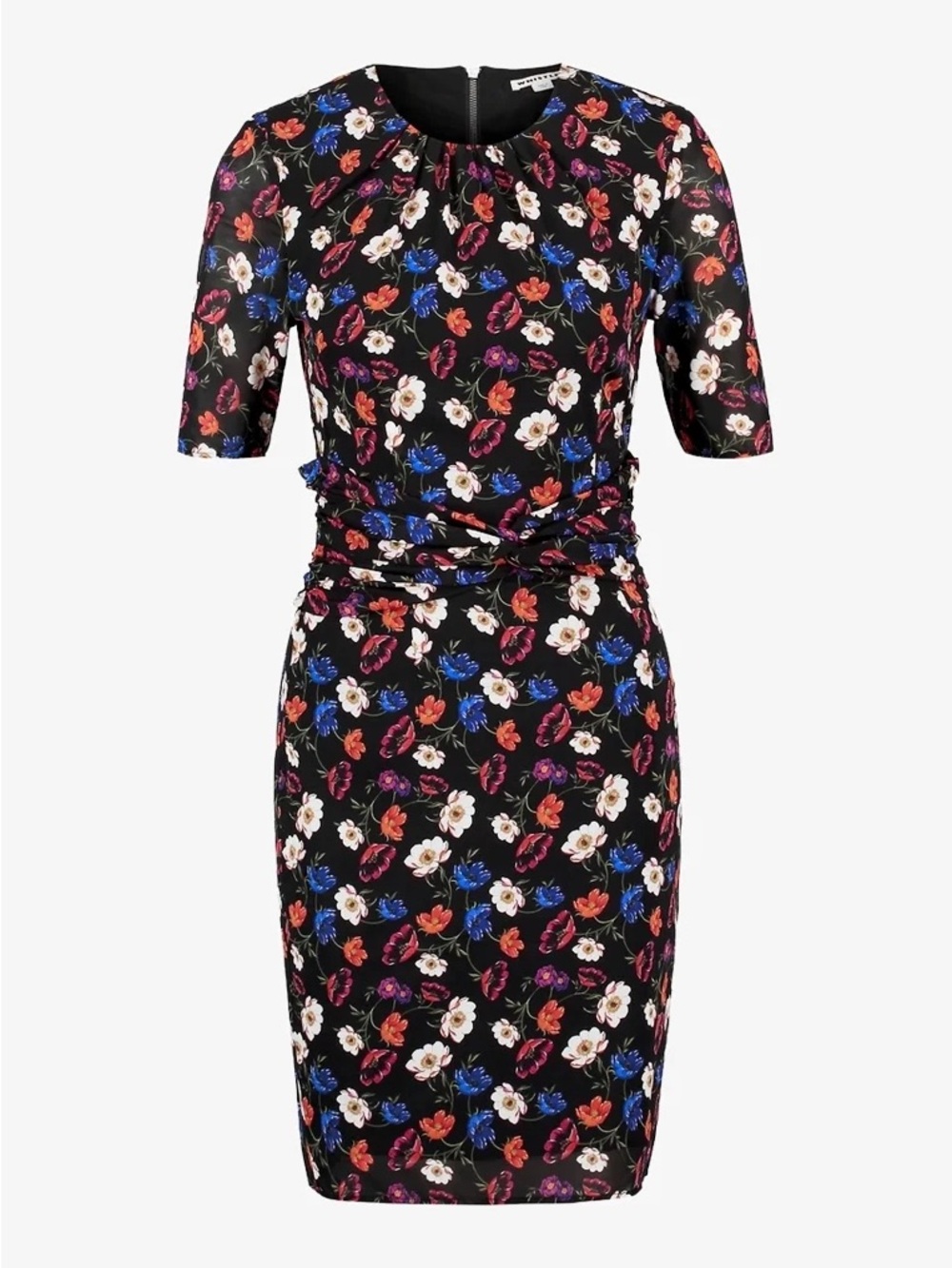 Whistles Black Floral Twist-Waist Midi Dress